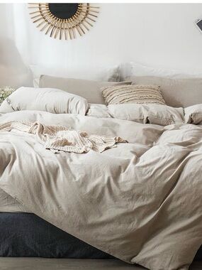 NEW MooMee Duvet Cover Set 100% Washed Cotton Linen like, Oversized Full